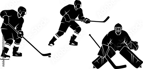 ice hockey player silhouettes illustration vector