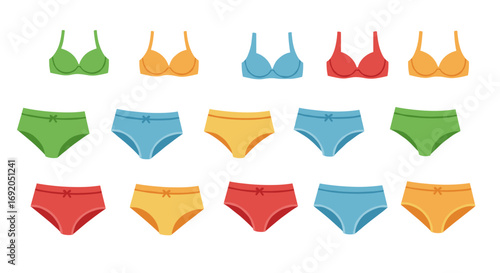 Colorful collection of women's lingerie in flat design
