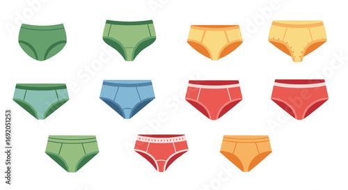 Colorful collection of various underwear in flat design with modern minimalist style