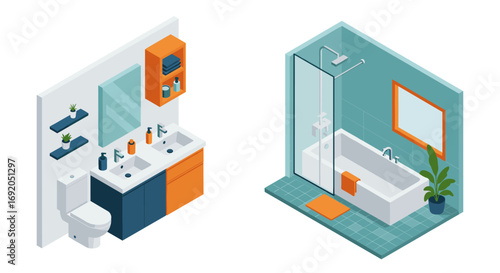 Modern isometric bathroom design with shower and sink area