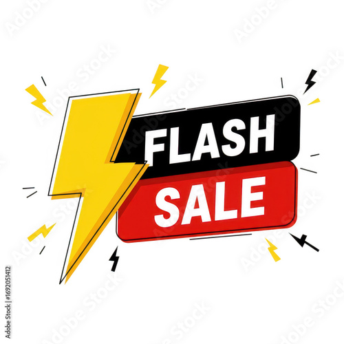 A vibrant flash sale design with a lightning bolt isolated on transparent background