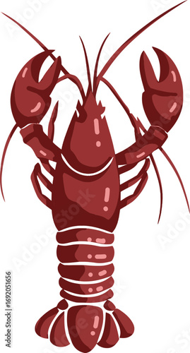 Red Lobster Illustration Cartoon Crustacean with Raised Claws