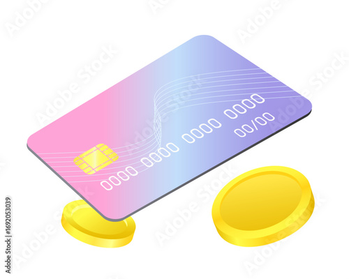 Bank card and coins, Digital payment and finance