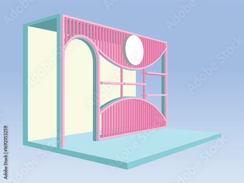 3d stand booth backdrop photo wall of fame 4x2 m with blank space logo company for preview event exhibition. Vector editable sketch outline drawing coloring.
