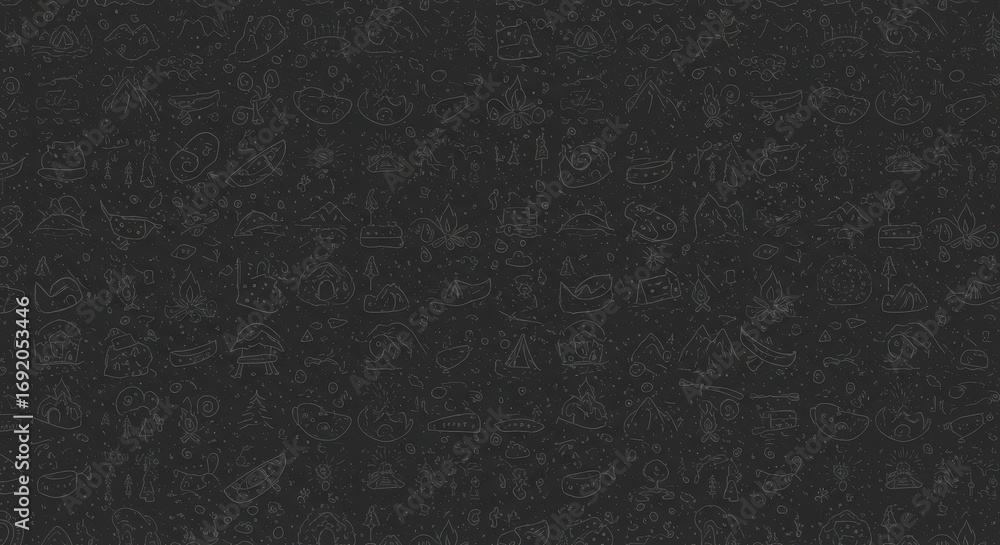 Fototapeta premium Seamless Camping Pattern Hand-Drawn Outdoor Adventure Illustrations
