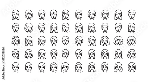 Collection of diverse female face silhouettes in a grid layout
