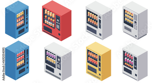 Isometric vending machines collection in various colors and styles