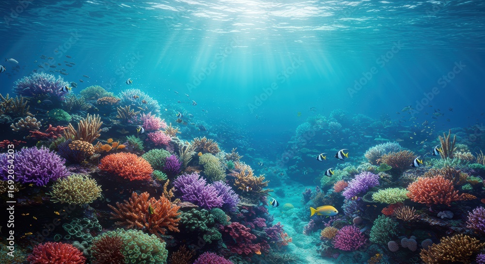 Fototapeta premium Vibrant Coral Reef Underwater Scene A Stunning Ocean Landscape