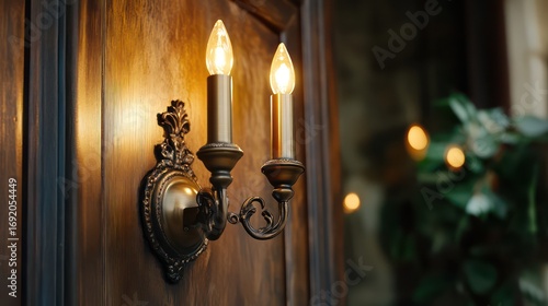Elegant candle-style vintage wall light with antique bronze details and soft illumination