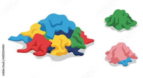 Abstract colorful clay forms in modern 3d design on white background