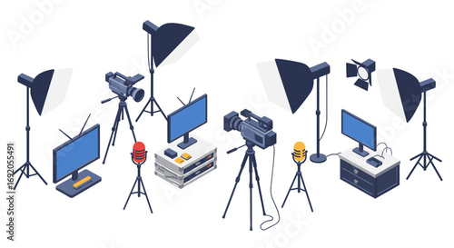 Professional photography and videography equipment in isometric design