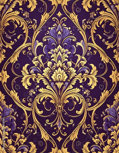 Ornate gold and purple damask pattern