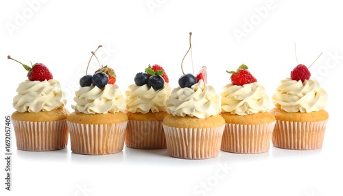 Row of decorated cupcakes