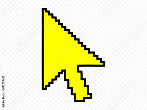 Computer mouse cursor icons. Cursors containing pointer, arrow and hand symbol with pixelated form. Transparent vector illustration.