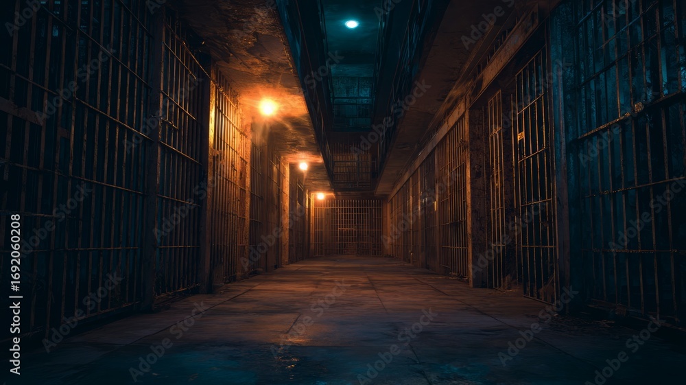 custom made wallpaper toronto digitalDimly lit prison corridor, bars and shadows. Neural network AI generated