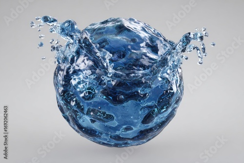 Sphere of blue liquid with splash