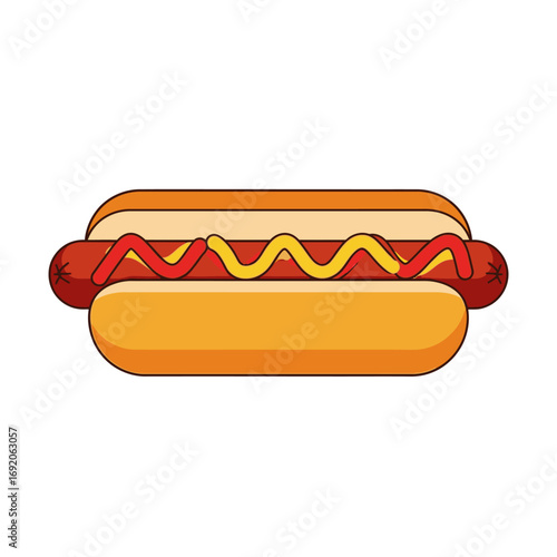 Delicious Cartoon Hot Dog with Mustard and Ketchup