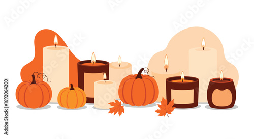 Cozy autumn candlelight and pumpkin decorations for a warm fall ambiance