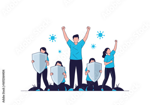 Team defending against invisible threats with shields held high