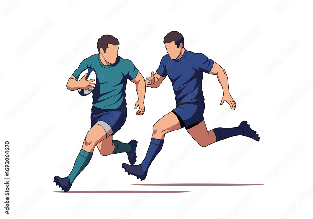 Obraz premium Two rugby players in action illustrating a dynamic sporting competition and athleticism