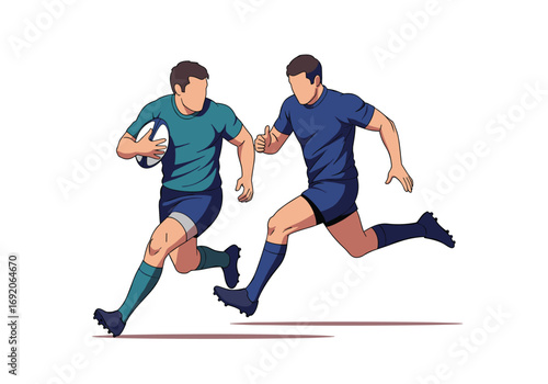 Two rugby players in action illustrating a dynamic sporting competition and athleticism