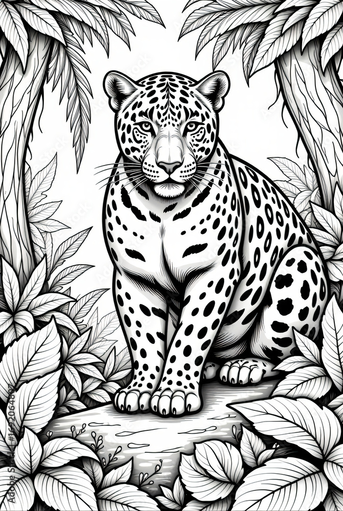 Obraz premium Illustration for coloring for kids, jaguar