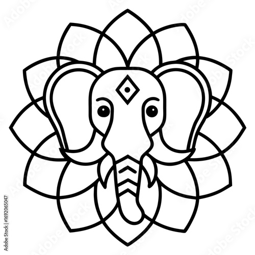 Intricate Elephant Mandala Outline Illustration