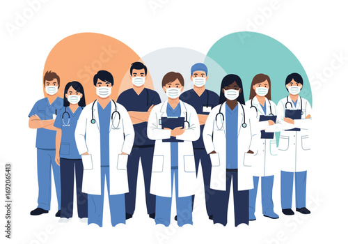 Diverse team of healthcare professionals united in medical care and patient well-being