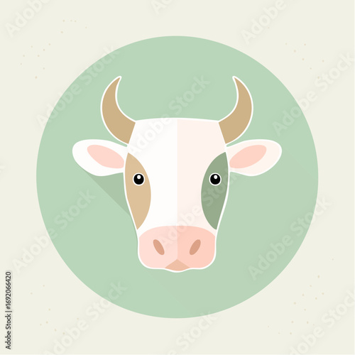 Pastel Cow Portrait Minimalist Farm Animal Illustration on Green