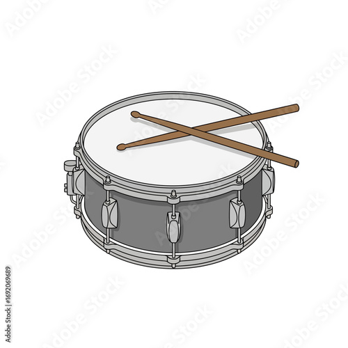 Gray Snare Drum with Crossed Wooden Drumsticks Illustration