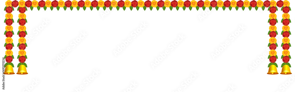 Fototapeta premium Vector illustration of a beautiful marigold flower garland on a transparent background