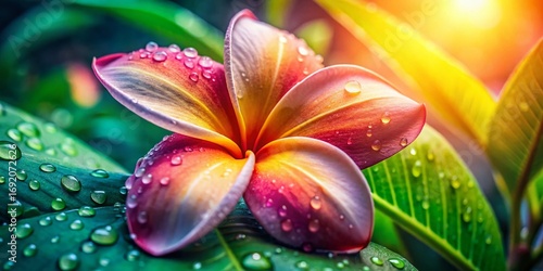 Lush Tropical Paradise Flower Macro Photography: Vibrant Petals & Dew Drops