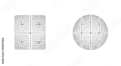 Abstract geometric shapes composed of dots square and circle on a white background