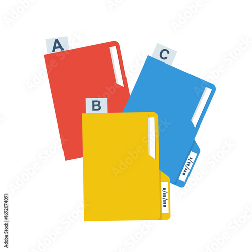 Card index icon. Directory documents with numbering. Archive alphabetical registration. Catalog address. Colored folders. Vector illustration flat design. Isolated on background. Organization file.