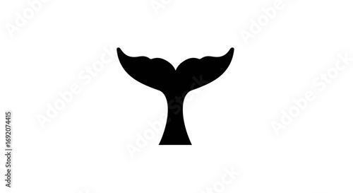 Black and white minimalist illustration of a whale tail on a white background