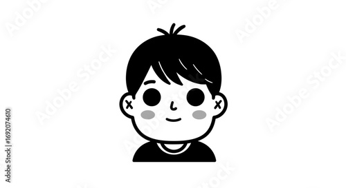 Cartoon illustration of a young boy with a cheerful expression and cute blush