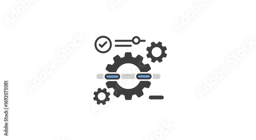 Configuration and Settings Vector Icon Illustration with Gear, Slider and Check Mark