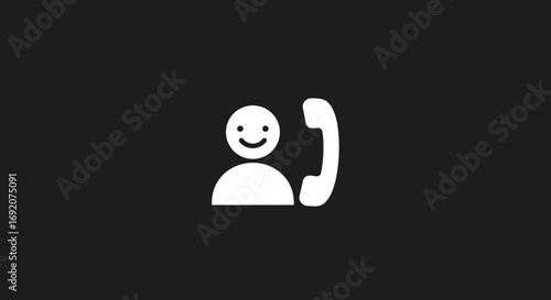 Contact us icon with a smiling face and a retro telephone receiver symbol