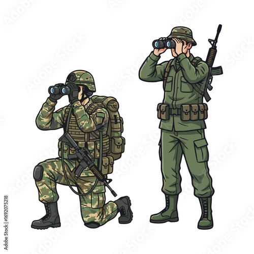 A soldiers looking through binoculars during the war.