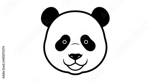 Cute and charming panda bear head illustration in black and white outline