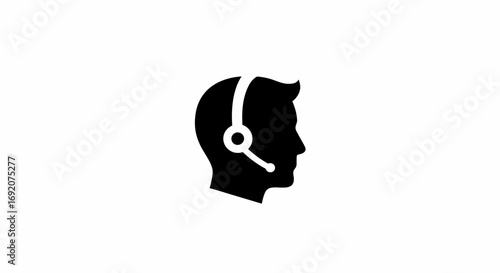 Customer Service Operator Silhouette Head With Headset Minimalist Style Vector
