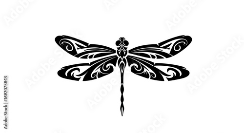 Elegant black and white dragonfly vector design with tribal art inspiration