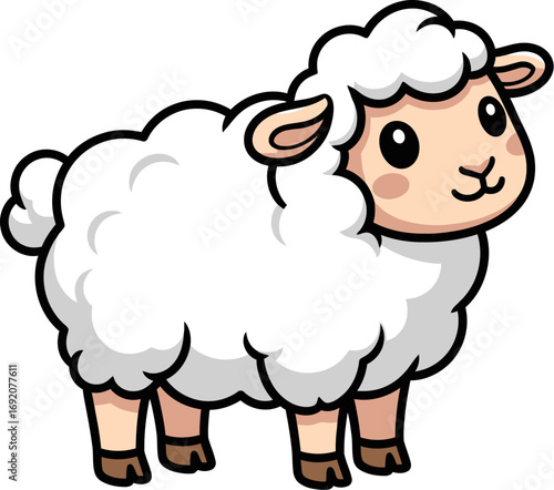 Adorable cartoon sheep with fluffy white wool and friendly expression