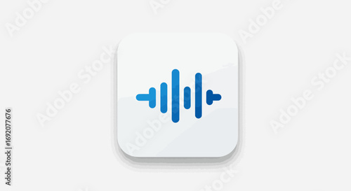 Icon Illustration of White App with Blue Voice Recording Waveform on White Background