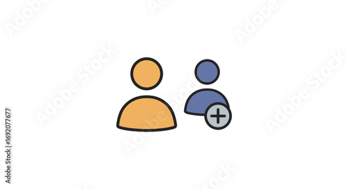 Icon showing an existing user adding a new user on a white background