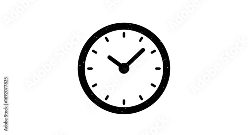 Illustration of a simple black clock icon with hands showing 10:10 on a white background