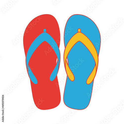 Colorful Pair of Flip-Flops, Summer Footwear Illustration