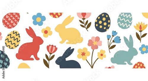 Happy Easter Banner with Colorful Bunnies