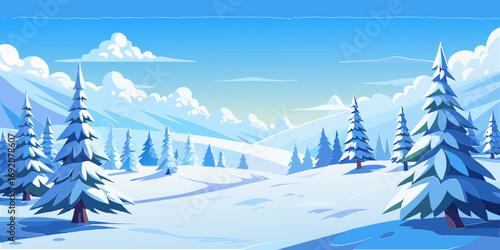 vector graphics, landscape, sky, clouds, forest, mountains, stream, snow, ice, trees, bushes, pine needles, thawed patches, snowdrifts, fjords, meadows, glades, wind, freshness