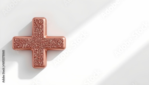 A shiny, metallic cross, which has a textured surface suggesting glittery gold, set against a plain background. It appears to be an isolated graphic or illustration rather than part of a larger scene.